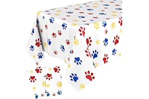 Gilprop 2 Pack 54x108 Inch Large Cartoon Themed Tablecloth Dog Paw Print Tablecloth Pink Pig Party Decorations Plastic Disposable Rectangle Table Cover for Birthday(Red,Paw Prints)