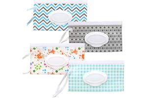 4 Pcs Portable Refillable Wet Wipe Container with Zipper & Flip-Top Lid, Reusable Handheld Wipe Dispenser for Outdoor Travel,