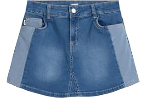 DKNY Girls Denim Skorts - High Waisted Girls Denim Skirt with Shorts Underneath Mini Kids Jean Skirt with Pockets (7-16)