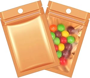 200 Pieces Mylar Zip Lock Bags Aluminum Foil Bags, Flat Metallic Mylar Foil Flat Food Storage Bags Pouch (Gold)