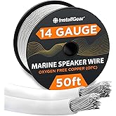 InstallGear 14 Gauge Tinned OFC Heavy Duty Boat Marine Speaker Wire, 50 feet | White Speaker Cable | OFC Speaker Wire 14 Gauge | Marine Wire 14 Gauge Wire for Outdoor, Automotive, and Marine