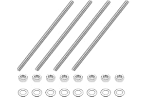 uxcell 4pcs Fully Threaded Rod, M8 x 180mm Stainless Steel Right Hand Threads Rods with Nuts and Flat Washer Fully Studding R