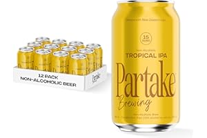 Partake Brewing Craft Non Alcoholic Beer, Tropical IPA 12 Pack x 12 Fl Oz Cans - Low-Calorie, Low-Carb, No Sugar, All-Natural Ingredients - Award-Winning Taste, Non Alcoholic Beer Without the Empty Calories