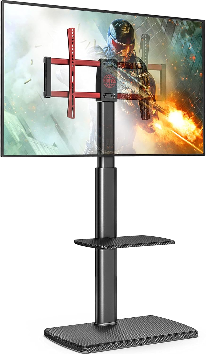 FITUEYES Floor TV Stand with Wood Base for 32-65 inch TVs, Modern Corner TV Stands for Bedroom, Height Adjustable Universal Swivel TV Mountoom: Furniture & Decor