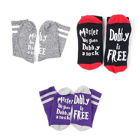 Surenhap Unisex Neuheit Socken Funny Satz Master Has Given Dobby a Sock, Dobby is Free Socken One Size für Harry Potter’ Fans