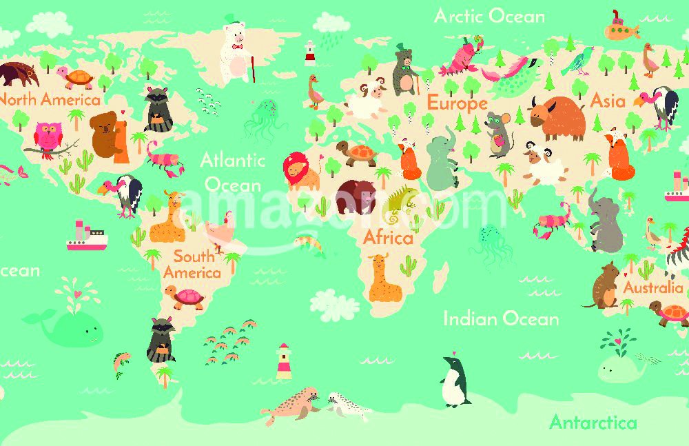 Animals World Map For Children Kids Animals Poster Continent Animals Sea Life South America Eurasia North America Africa Australia Poster World Map Vector Illustration Preschool Oceans Poster Print 17 X 11 Amazon In