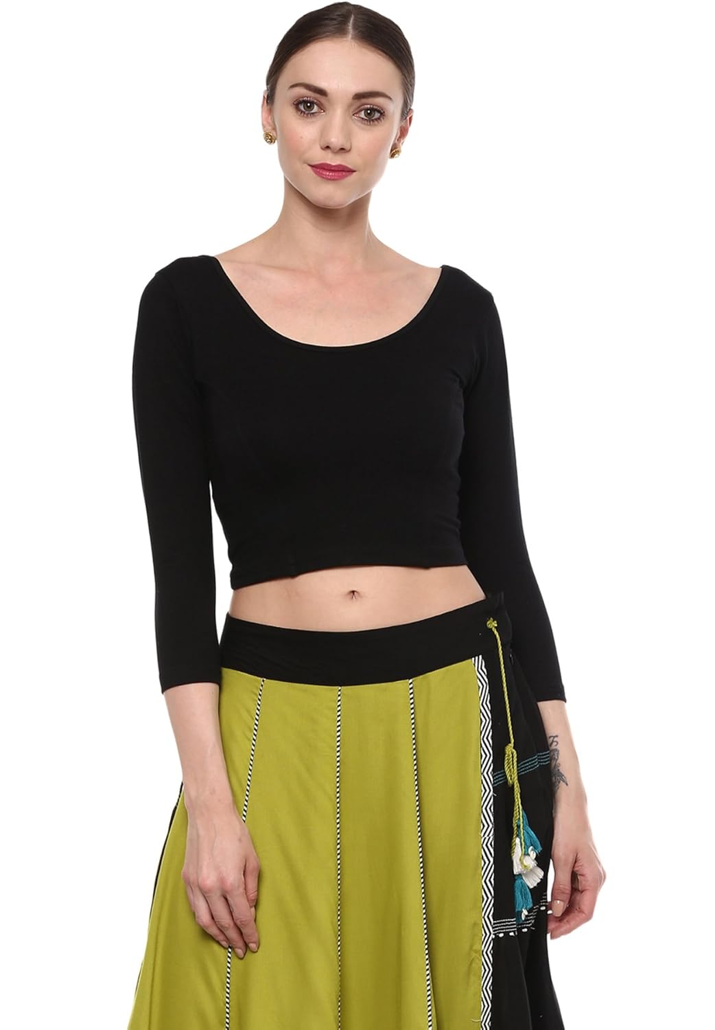 salwar studio black cotton lycra stretchable readymade free size saree blouse for women-ssb1729-blck-fs