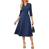 GRACE KARIN Work Dresses for Women 2025,Midi Business Dress,3/4 Sleeve Classy Fit and Flare Dress with Pocket