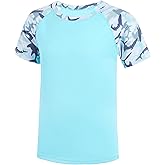 Roadbox Boy's UPF 50+ Rash Guard Swim Shirt, Short Sleeve Water Surf Fishing Sun Shirts, Kids Youth UV Protection Rashguard