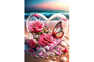 KINPLUB Beach Diamond Painting Kits for Adults, Flowers Heart Diamond Art Kits, 5D DIY Full Drill Seaside Butterflies Paint with Diamonds, Crystal Gem Art for Home Wall Decor 12 x 16 Inch