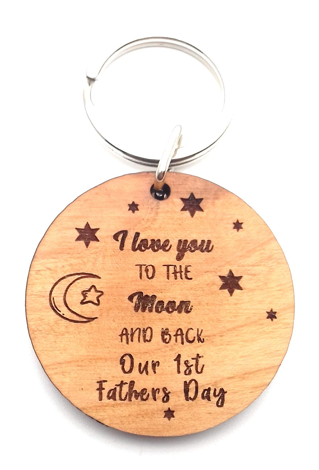 Our 1st First Fathers Day I Love You to The Moon and Back Wooden Keyring Key Ring Gifts for Him Keepsake