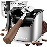 Ourokhome Espresso Knock Box with Lid, Compact Coffee Grounds Container for Home Coffee Bar, Removable Knock Bar, 304 Stainless Steel Exterior, Non-Slip Base &amp; Handle, Easy Clean
