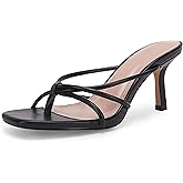 LAICIGO Women’s Square Open Toe Flip Flops Stiletto Heels Strappy Thong Slide on Slingback Mules Sandals