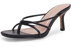 LAICIGO Women’s Square Open Toe Flip Flops Stiletto Heels Strappy Thong Slide on Slingback Mules Sandals