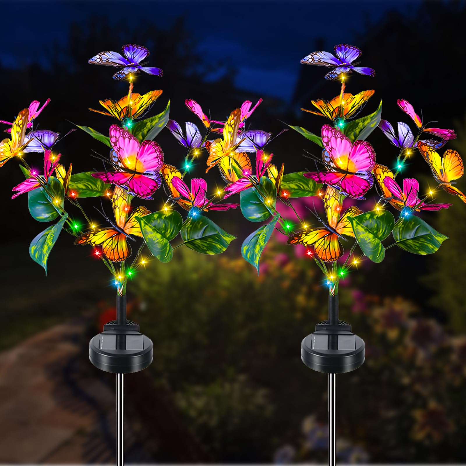 Butterfly Solar Lights - 2 Pack Outdoor Decoration, Women's Gifts with 2 Lighting Modes, Waterproof Solar Flower Lights for Garden, Yard & Lawn Decorations