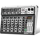 6 Channel Audio Interface Sound Board Mixing Console 16-Bit DSP DJ Mixer Audio Reverb Effect +48V Phantom Bluetooth Studio Audio Mixer For Karaoke Studio Streaming Recording