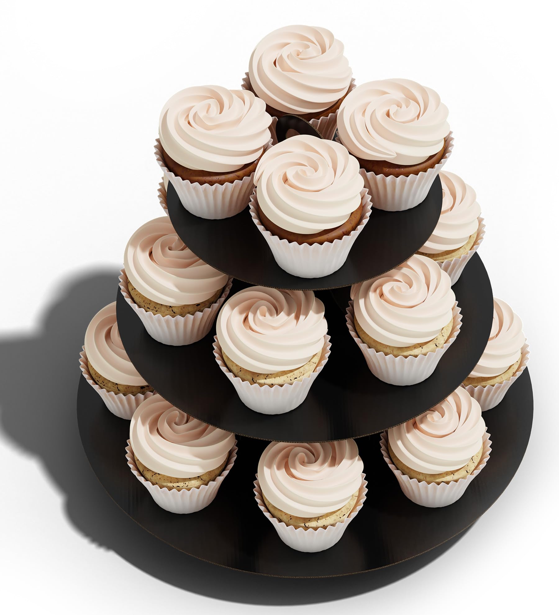 Photo 1 of Cupcake Stand Tower, BLISSUR Cupcake Tower, Black Cupcake Tier Stand, 3 Tier Cupcake Stand, Cup Cake Stand Cardboard Dessert Cupcake Stand for Parties, Tiered Cupcake Stand (1 Pack, Black)