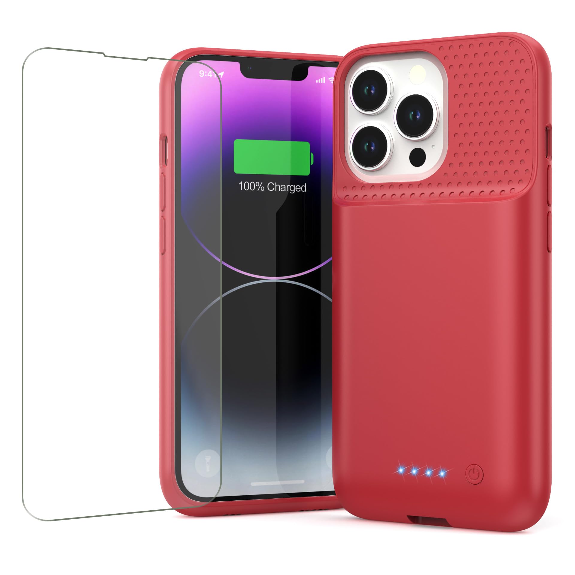 Photo 1 of Feob Battery Case for iPhone 13/13 Pro/14,[2025 Upgraded] 7500 mAh Ultra-Slim Portable Extended Charger Cover for iPhone 13/13 Pro/14 Charging Case (6.1 Inch)-Red