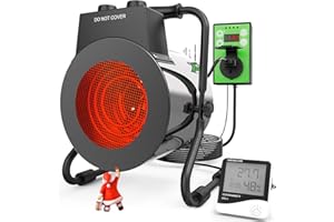 Buyplus Greenhouse Heater with Digital Thermostat, 1500W Outdoor Heaters for Patio, Overheat Protection & 3S Fast Heating, Electric Space Heater for Greenhouse, Patio, Garage, Flower Room, Silver