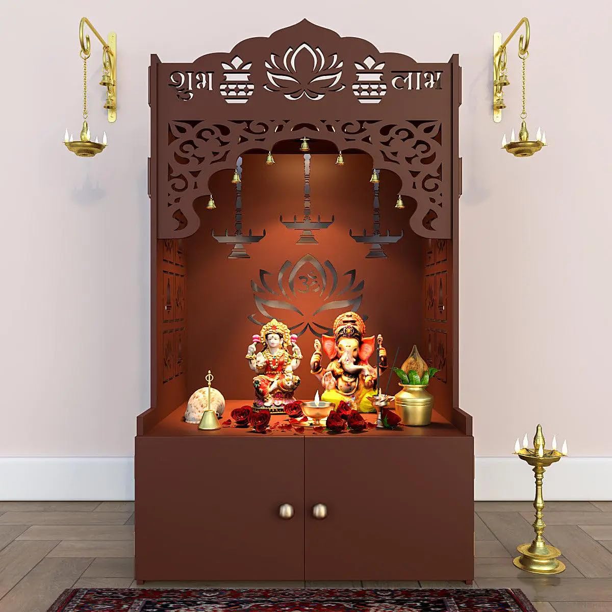 HomScape Lotus Pattern MDF Wood Temple with