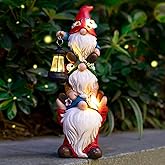 twinbling Garden Gnome Statue with Solar Lights Garden Sculptures Funny Triple Gnome Outdoor Patio Lawn Yard Balcony Home Decor Birthday Gift for Woman Grandma 12 in Spring Gnomes