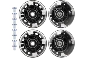 WHEELGOO 4-Pack PU Inline Skate Wheels Flashing Wheels Replacement w/Bushings for Kids Youth Children's Roller Skates (Black, 70mm)