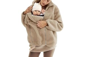 YEMORCH Women Fleece Zip Up 2 in 1 Baby Wearing Jacket Maternity Winter Coat Thicken Kangaroo Sweatshirt