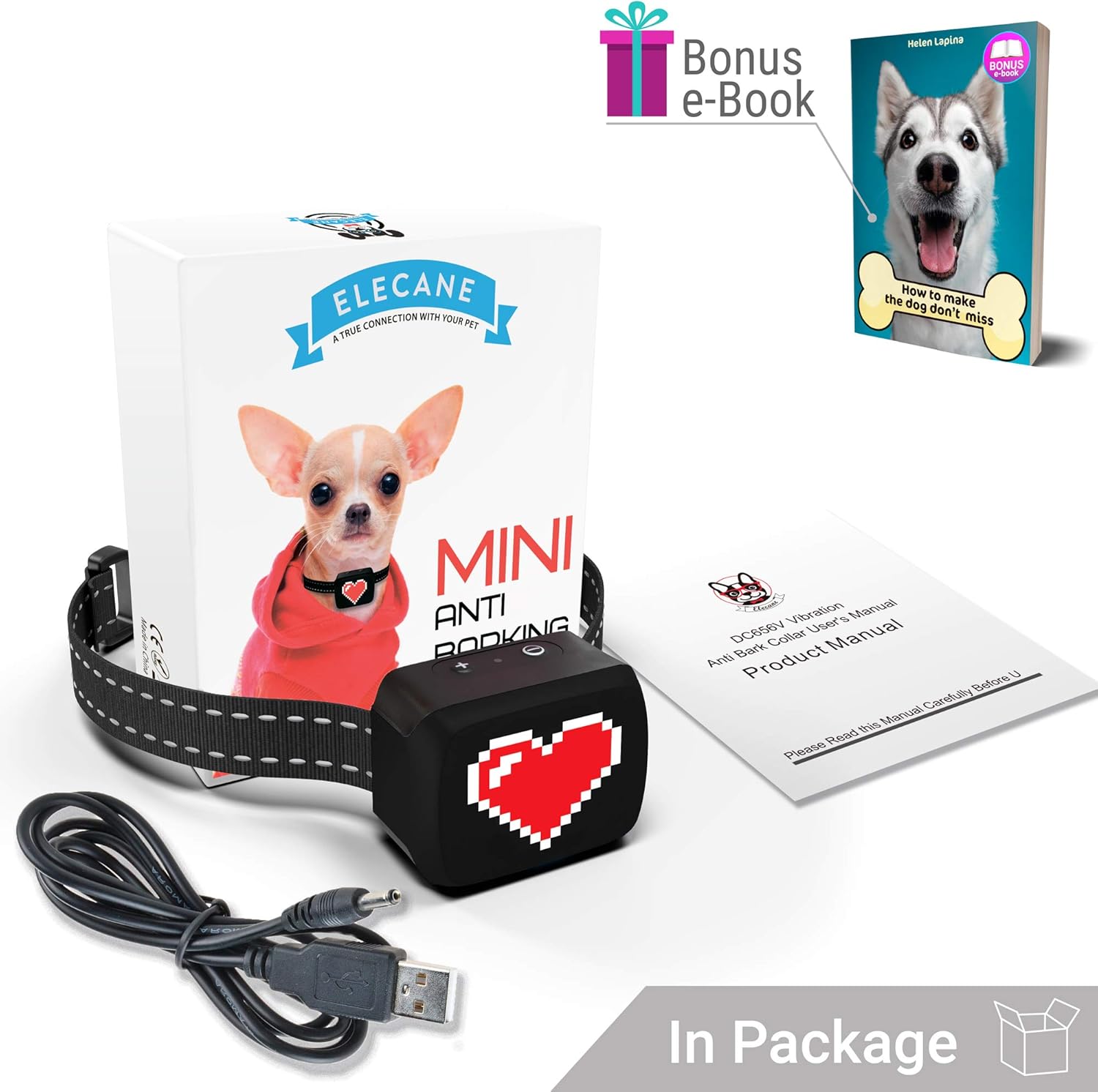 Small Dog Bark Collar Rechargeable - Anti Barking Collar For Small Dogs - Smallest Most Humane Stop Barking Collar - Dog Training No Shock Bark Collar Waterproof - Safe Pet Bark Control Device : Pet Supplies