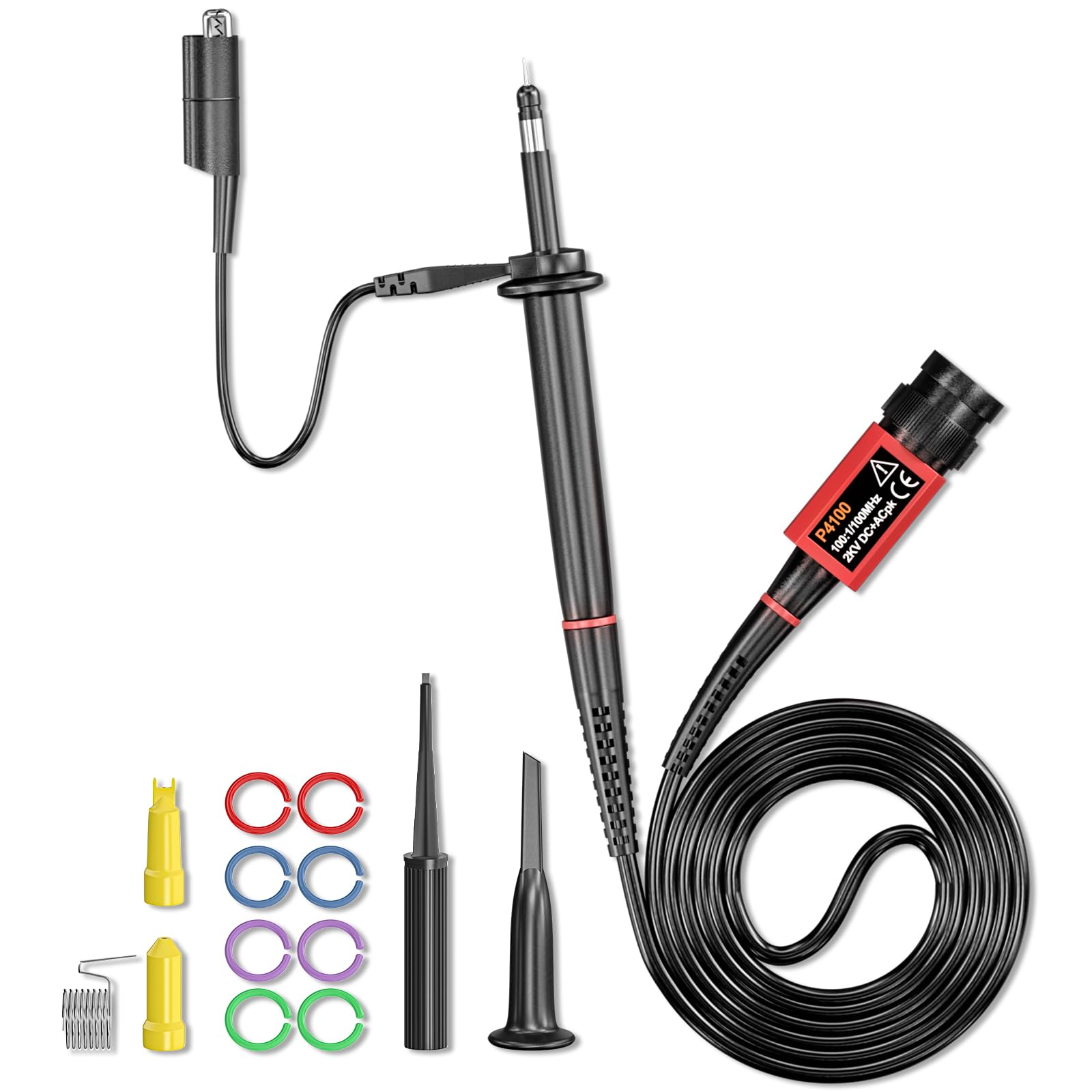 Cleqee P4100 100MHz High Voltage Oscilloscope Clip Probes 2000V Scope Probes Safety Adjustable BNC Connector 100:1 100X