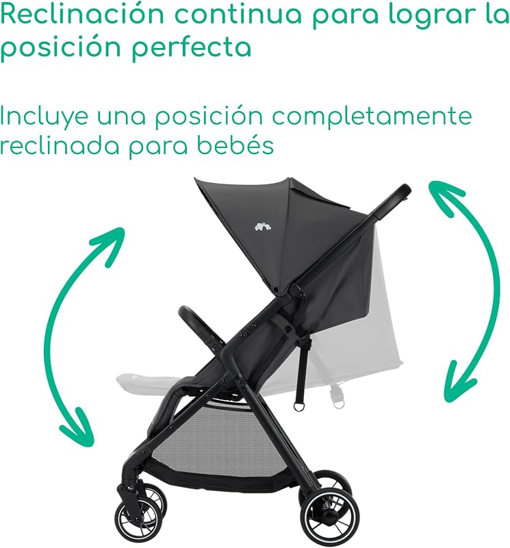 Azur, carrinho compacto para bebés, 0-3 anos (15 kg), carrinho leve para bebés, dobramento automático com uma mão, posição reclinada total, cesto largo, grafite mineral