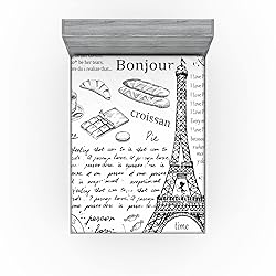 Ambesonne Paris Fitted Sheet, Traditional Famous