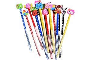QDXATIVP 28PCS Fun Cute Pencils for Kids,Colorful Stripe Pencils with Assorted Fruit Animal Erasers Toppers,Pencils and Erasers Set for School Office Classroom Supplies Students Children