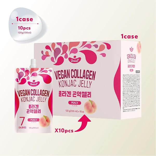 DELIEF VEGAN COLLAGEN KONJAC JELLY (PEACH FLAVOR) 120G X 10 PACKS – LOW-CALORIE FRUIT GEL SNACK, GLUTEN-FREE, PLANT-BASED, 7 KCAL PER POUCH