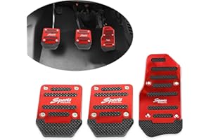 jokormo 3 PCS Car Manual Transmission Brake Pad Cover, Waterproof Anti-Slip Metal Vehicle Accelerator Pedal Decoration, Universal Durable Automotive Safty Accessories for Truck SUV Car (Red)