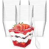 Zezzxu 7 oz Square Mini Dessert Cups with Spoons - 50 Pack Plastic Pudding & Parfait Cups Party Dessert Shooters for Serving Trifle Mousse Cake Appetizer Fruit