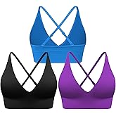 Evercute Women's Sports Bras 3/4 Pack Adjustable Deep V Neck Bras Wireless Spaghetti Strap Criss Cross Padded Low Support Bra