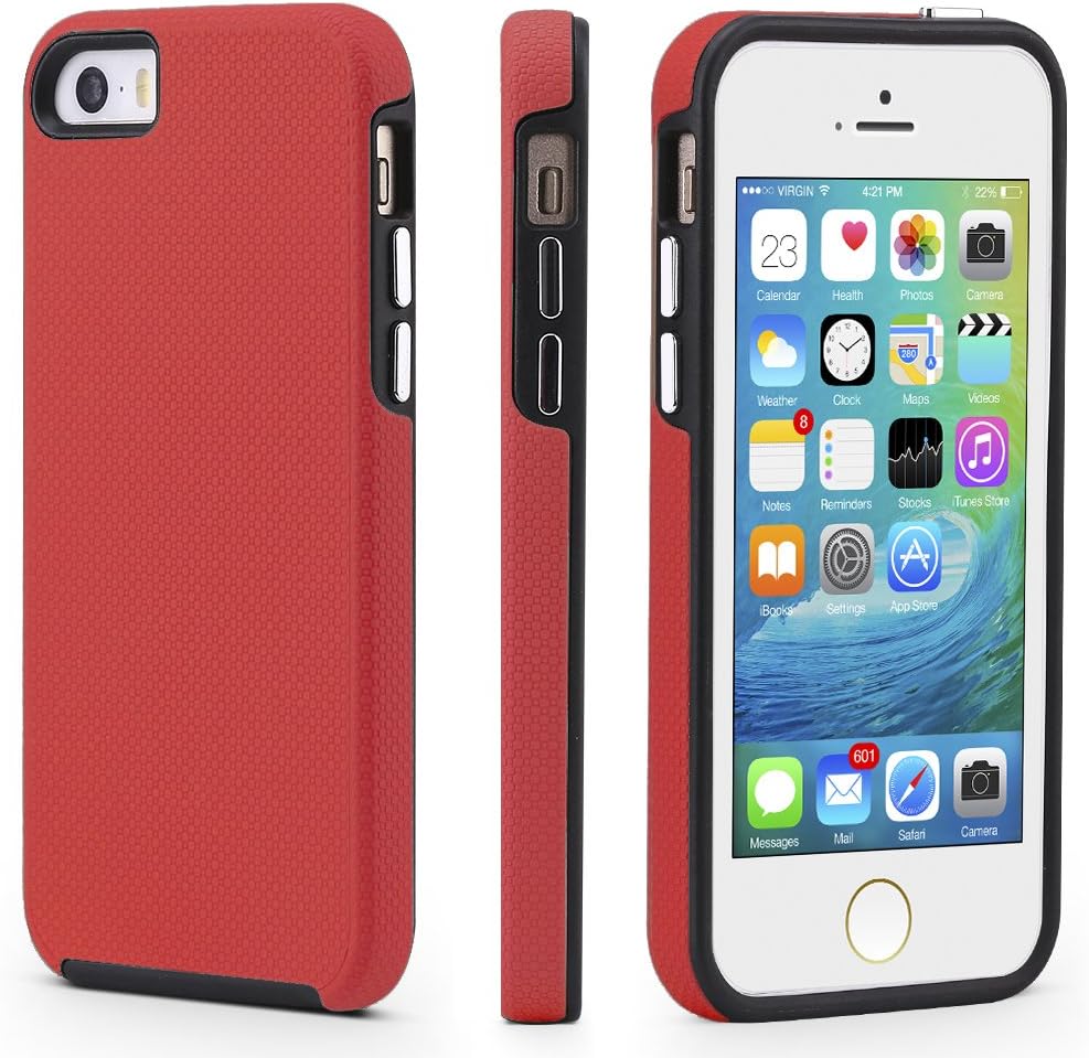 CellEver iPhone 5/5s/SE (2016 Edition) Case, Dual Guard Protective Shock-Absorbing Scratch-Resistant Rugged Drop Protection Cover for iPhone 5/5S/SE 2016 (Red)