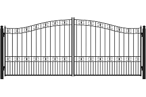 Simpol Home Driveway Gate,Dual Swing Driveway Gates,Floral Pattern Design Metal Security Outdoor Gates for Yard (Black, 16 x 7 Feet)