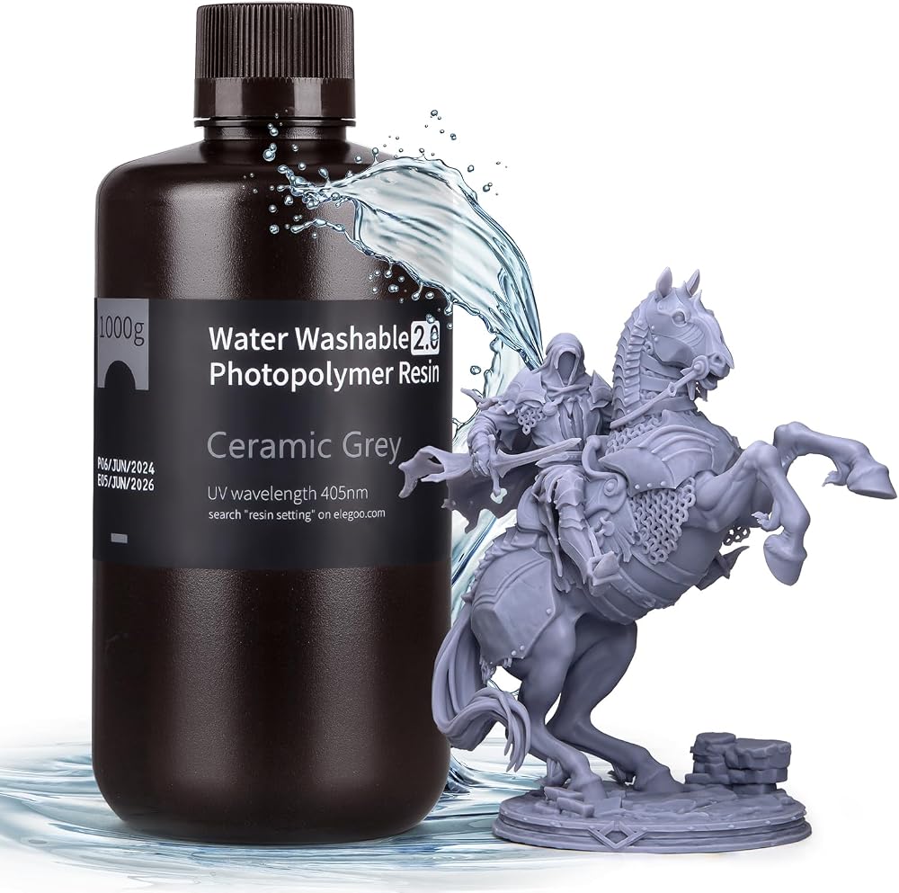 ELEGOO Water Washable 3D Printer Resin 2.0 1000g Grey 395-405nm