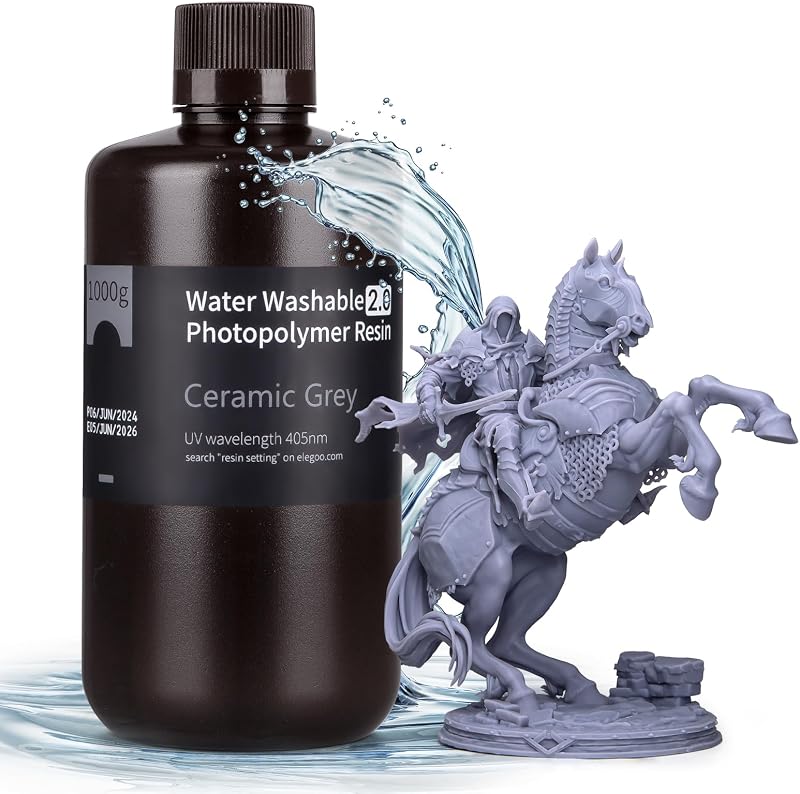 ELEGOO Water Washable 3D Printer Resin 2.0 1000g Grey 395-405nm