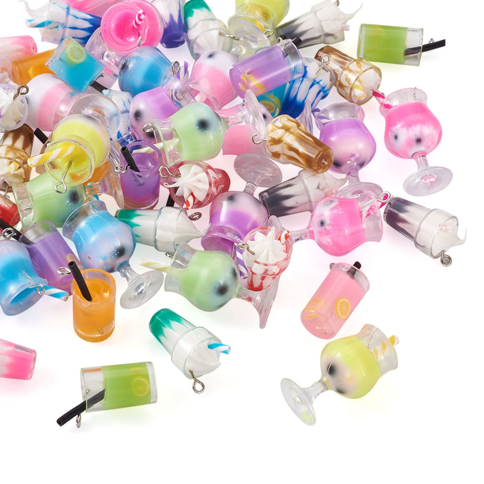 Craftdady 72pcs Mini Resin Milk Tea Charms Juice Glass Bottle Beads Figurine Icecream Necklace Earring Dangle Pendants for DIY Jewellery Making