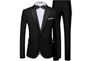 WULFUL Men's 2 Piece Slim Fit Suit Set One Button Blazer Jacket Pants Tuxedo Set for Prom, Wedding and Business