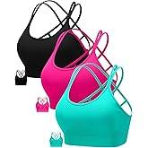 RUNNING GIRL Sports Bras for Women Pack Criss Cross Back Sexy Strappy Sports Bra Seamless Padded Yoga Bra with Removable Cups