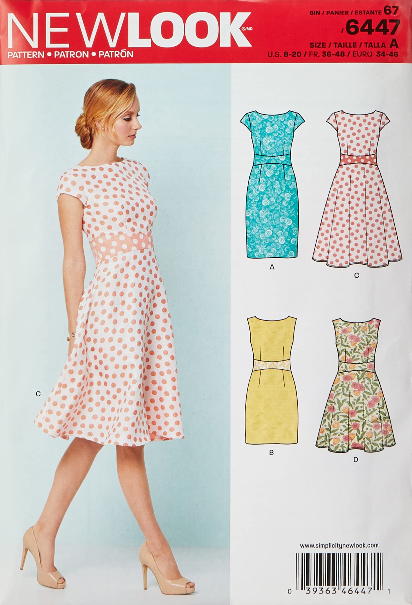 New Look Sewing Pattern 6447A Misses' Dresses, Paper, White, 22 x 15 x 1 cm, 8-10-12-14-16-18-20