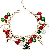 zmzdp Christmas Bracelet for Women Colorful Christmas Jingle Bell Bracelet with Xmas Tree Snowflake Candy Cane Pendant Exquisite Charm Bracelet Xmas Jewelry Holiday Gift for Women