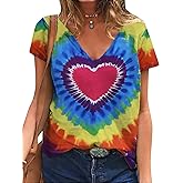 Pride Shirt for Women Rainbow Graphic T-Shirt LGBT Equality Tee Summer Short Sleeve V Neck Tops