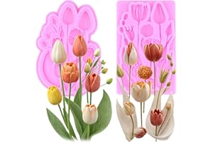 Mujiang Tulip Flower Silicone Molds Flower Fondant Mold Tulip Chocolate Mold for Cake Decoration Cake Topper Sugar Craft Cand