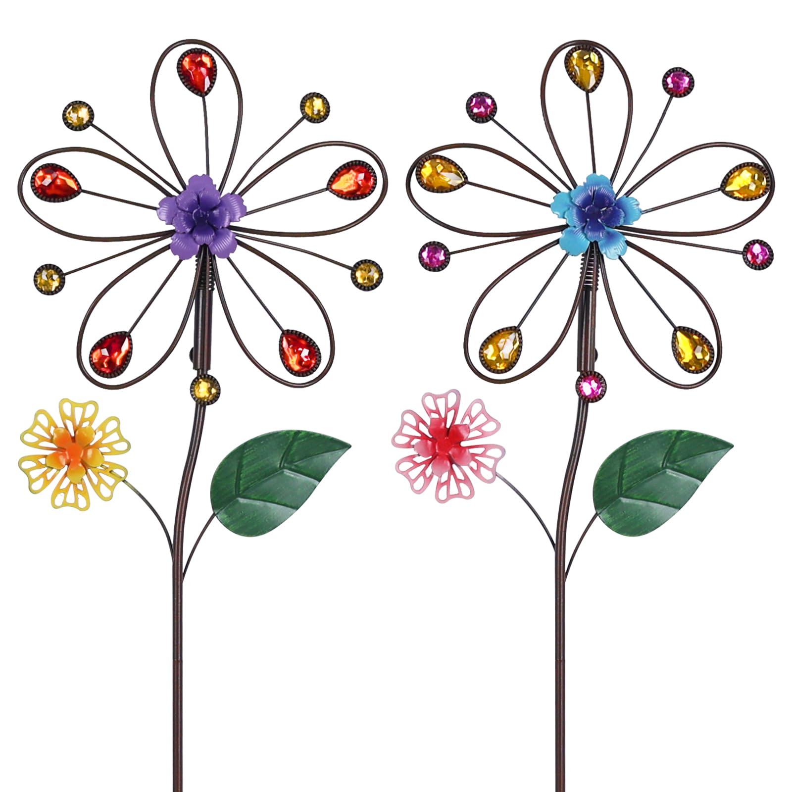 4 Pack Metal Flowers Stakes Garden Yard Decor,Colorful Metal Art Rust Proof Flower Stick Decor For Porch Patio Lawn Pathway Ornaments Outdoor Home