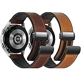 2 Pack Magnetic Leather Band Compatible with Samsung Galaxy Watch 7/6/5/4/Active 2 40mm 44mm/Watch 6 Classic 43mm 47mm/Watch 5 Pro 45mm/Watch 4 Classic 42mm 46mm, 20mm Strap for Men