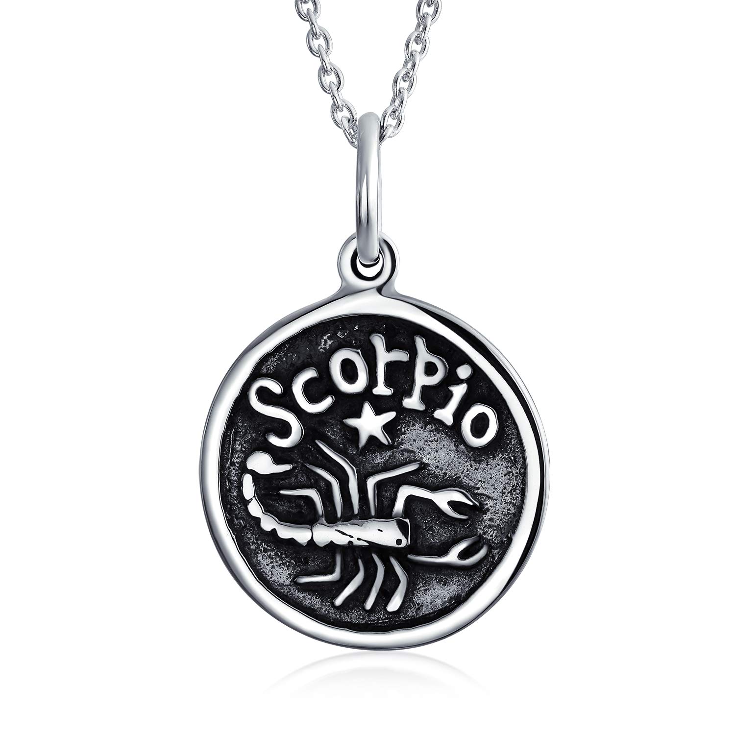 Bling Jewelry Scorpio Zodiac Sign Astrology Horoscope Round Medallion Pendant For Men Women Necklace Antiqued Sterling Silver โ image 1